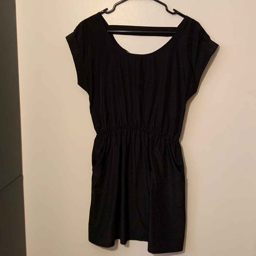 PINK ROSE casual plain black dress with pockets